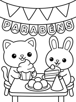 Desenho de Animalitos en Fiesta de Cumpleaños para colorir e imprimir grátis