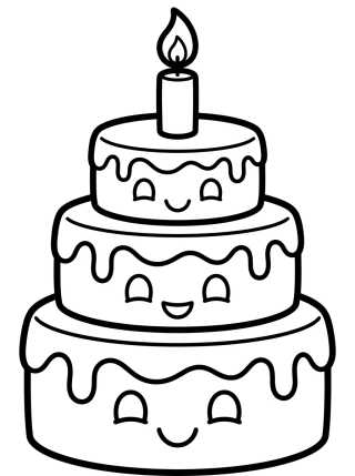 Desenho de Pastel de Cumpleaños Lindo con Vela para colorir e imprimir grátis