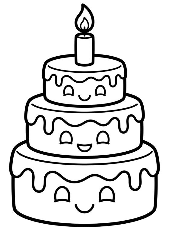 Desenho de Pastel de Cumpleaños Lindo con Vela para colorir e imprimir grátis
