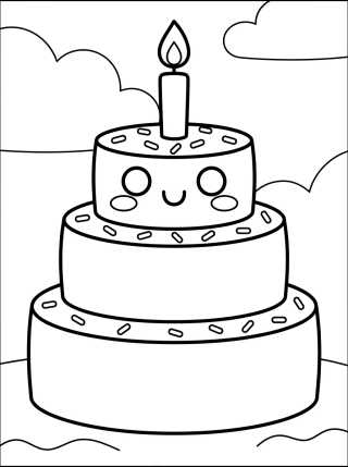 Desenho de Pastel de Cumpleaños Tierno con Velita para colorir e imprimir grátis