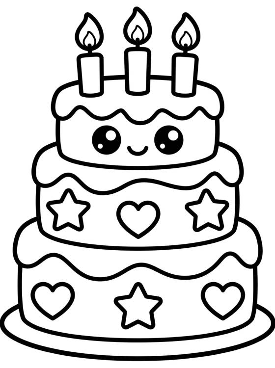 Desenho de Pastel de Cumpleaños Kawaii para colorir e imprimir grátis