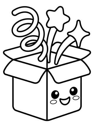 Desenho de Caja de Regalo Sorpresa Kawaii para colorir e imprimir grátis