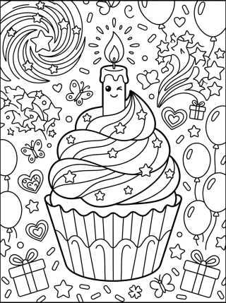 Desenho de Cupcake de Cumpleaños Mágico para colorir e imprimir grátis