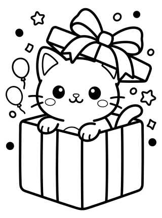 Desenho de Gatito Sorpresa en la Caja para colorir e imprimir grátis