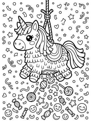 Desenho de Piñata de Unicornio Divertida para colorir e imprimir grátis