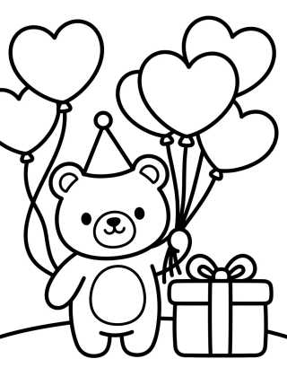 Desenho de Osito con Globos de Fiesta para colorir e imprimir grátis