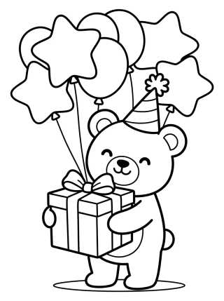 Desenho de Osito con Regalo y Globos para colorir e imprimir grátis