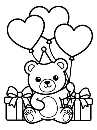 Desenho de Osito con Regalos y Globos para colorir e imprimir grátis