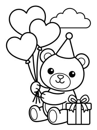 Desenho de Osito de cumpleaños con globos para colorir e imprimir grátis