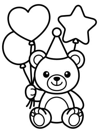 Desenho de Osito Tierno con Globos de Fiesta para colorir e imprimir grátis
