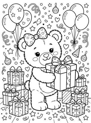 Desenho de Osito Lindo con Cajas de Regalo para colorir e imprimir grátis