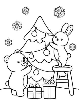 Desenho de Árbol de Navidad con Animales del Bosque para colorir e imprimir grátis