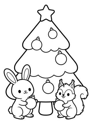 Desenho de Árbol de Navidad con Animalitos del Bosque para colorir e imprimir grátis