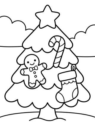 Desenho de Árbol de Navidad con Hombre de Jengibre para colorir e imprimir grátis