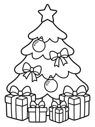 Desenho de Árbol de Navidad con Regalos y Lazos para colorir e imprimir grátis