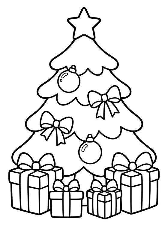 Desenho de Árbol de Navidad con Regalos y Lazos para colorir e imprimir grátis