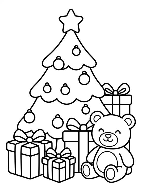 Árbol de Navidad com Regalos y Osito para colorir Desenho de Árbol de Navidad com Regalos y Osito para colorir e imprimir grátis