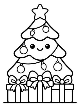 Desenho de Árbol de Navidad con Regalos Tiernos para colorir e imprimir grátis