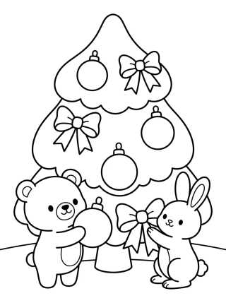 Desenho de Árbol de Navidad Decorado por Animalitos Tiernos para colorir e imprimir grátis