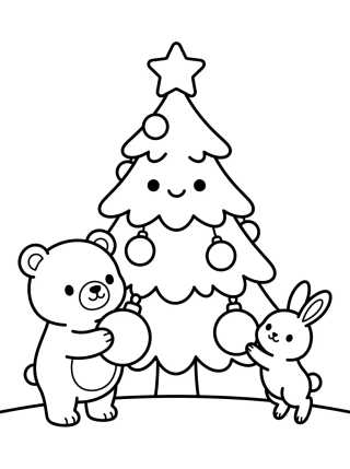 Desenho de Árbol de Navidad de los Animales del Bosque para colorir e imprimir grátis