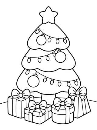 Desenho de Árbol de Navidad Fácil con Regalos para colorir e imprimir grátis