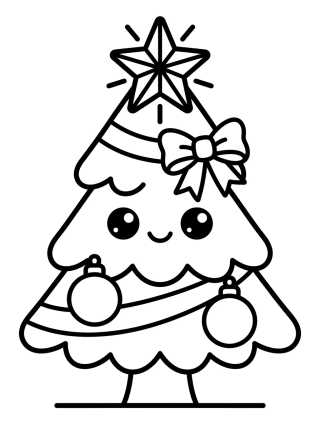 Desenho de Árbol de Navidad Kawaii con Estrella para colorir e imprimir grátis