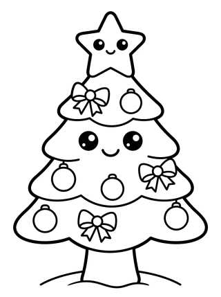 Desenho de Árbol de Navidad Kawaii con Estrella para colorir e imprimir grátis