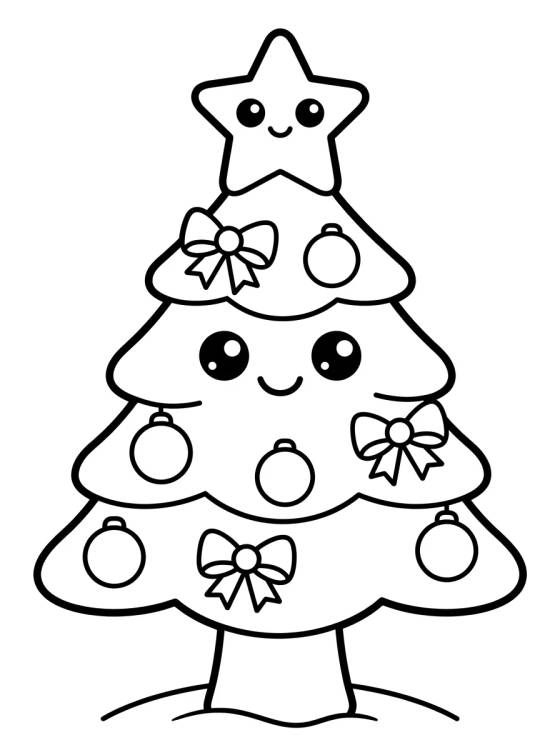 Desenho de Árbol de Navidad Kawaii con Estrella para colorir e imprimir grátis