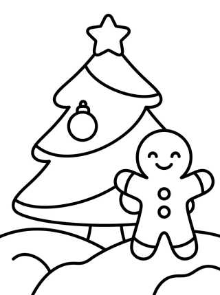 Desenho de Árbol de Navidad en la Nieve con Galleta de Jengibre para colorir e imprimir grátis