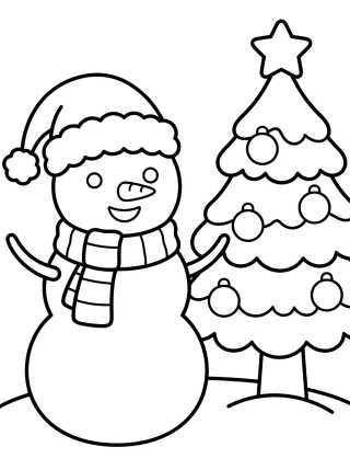 Desenho de Muñeco de Nieve y Árbol de Navidad para colorir e imprimir grátis