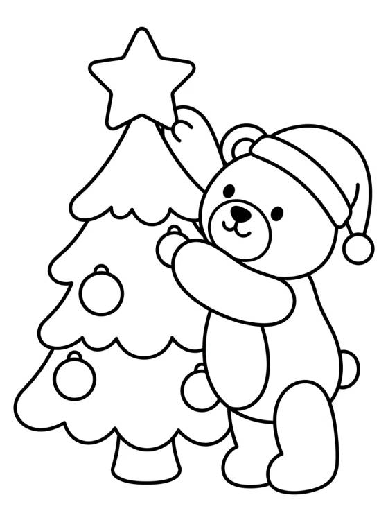 Desenho de Osito Decorando el Árbol de Navidad para colorir e imprimir grátis