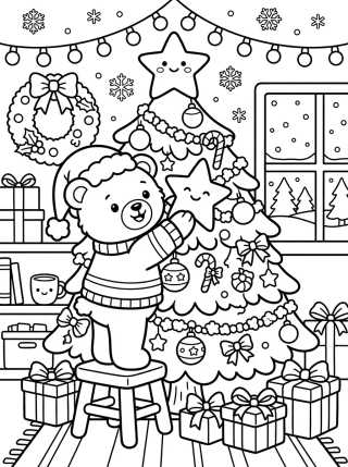 Desenho de Osito Decorando el Árbol de Navidad para colorir e imprimir grátis
