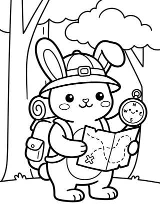 Desenho de Conejito Explorador con Mapa para colorir e imprimir grátis