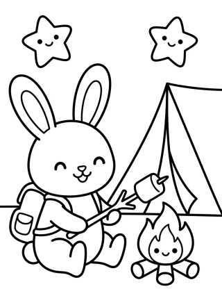 Desenho de Conejito Mochilero en el Campamento para colorir e imprimir grátis