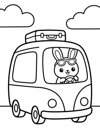 Desenho de Conejito en su Coche de Viaje para colorir e imprimir grátis