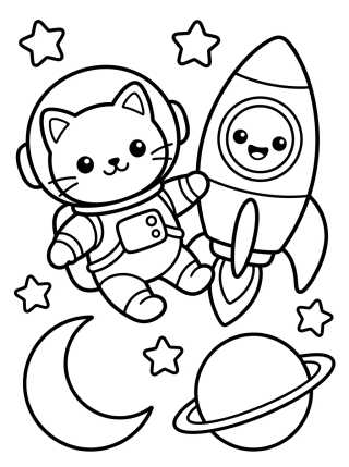 Desenho de Gatito Astronauta en el Espacio para colorir e imprimir grátis