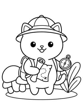 Desenho de Gatito Explorador con Mapa para colorir e imprimir grátis