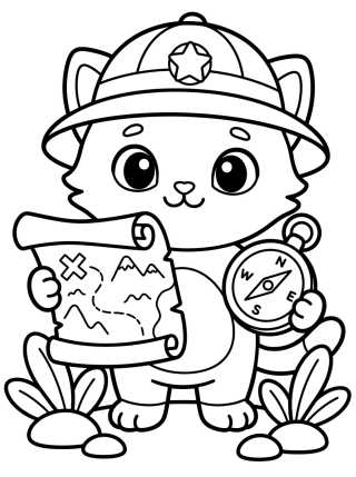Desenho de Gatito Explorador con Mapa para colorir e imprimir grátis