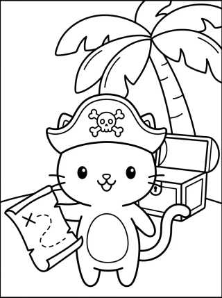 Desenho de Gatito Pirata con Mapa del Tesoro para colorir e imprimir grátis