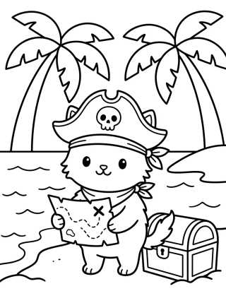 Desenho de Gatito Pirata con Mapa del Tesoro para colorir e imprimir grátis