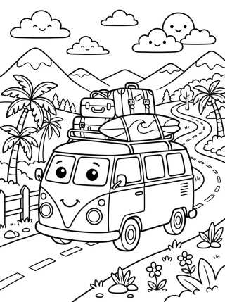 Desenho de Kombi Tierna en la Carretera para colorir e imprimir grátis