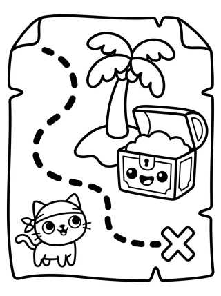 Desenho de Mapa del Tesoro Pirata Kawaii para colorir e imprimir grátis