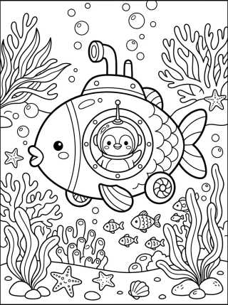 Desenho de Pingüino Explorador en Submarino para colorir e imprimir grátis