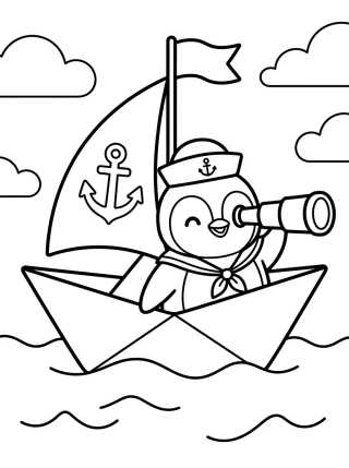 Desenho de Pingüino Marinero en su Barquito para colorir e imprimir grátis