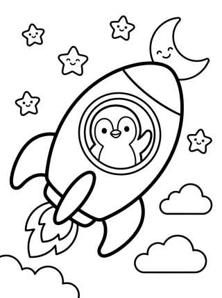 Desenho de Pingüino en Viaje Espacial para colorir e imprimir grátis