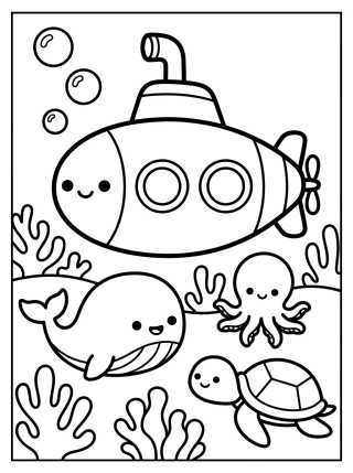 Desenho de Submarino Amigo en el Fondo del Mar para colorir e imprimir grátis