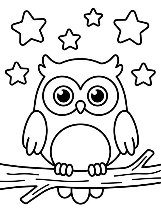 Desenho de Búho Kawaii con Estrellas para colorir e imprimir grátis