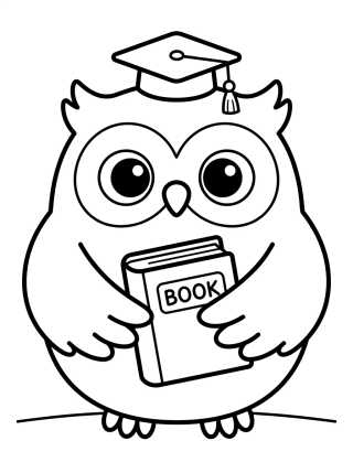 Desenho de Búho Kawaii con Libro para colorir e imprimir grátis