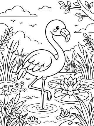 Desenho de Flamenco Amistoso en el Agua para colorir e imprimir grátis