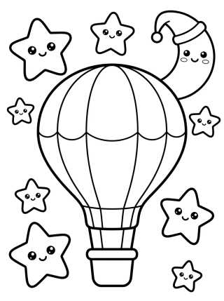 Desenho de Globo Encantado entre Estrellas y la Luna para colorir e imprimir grátis